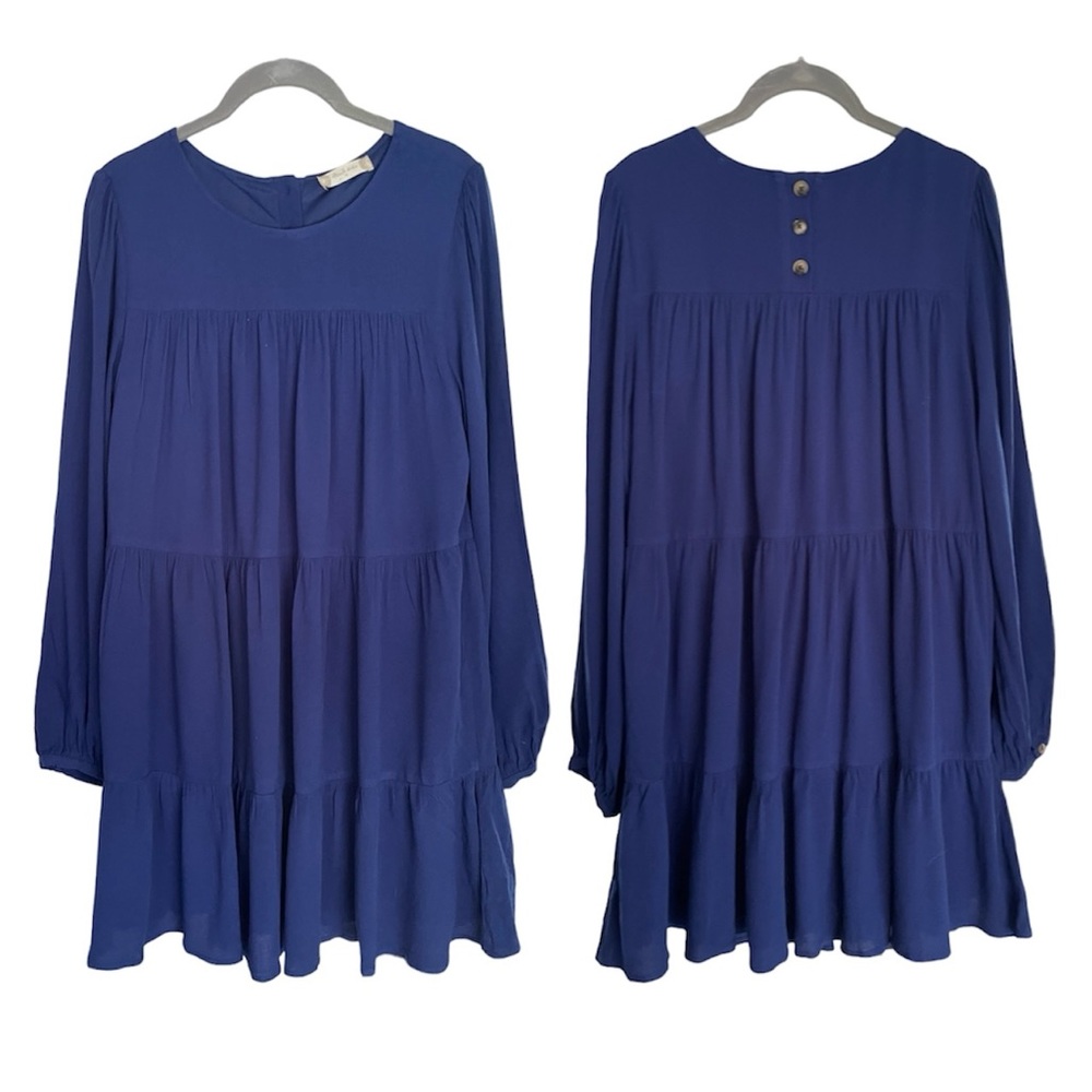 Altar’d State Women's Navy Long Sleeve Tiered boho Dress Size Medium